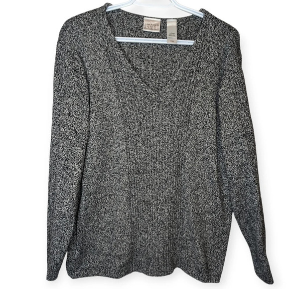 Vintage Salt Pepper V Neck Long Sleeve Knit Sweater Women Size 1 - Picture 1 of 8